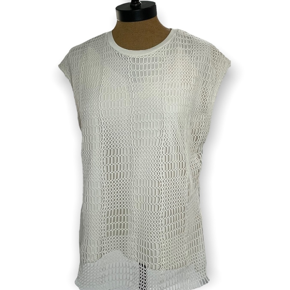 Zara Fishnet Crochet sleeveless blouse cream lining crewneck summer basic Medium